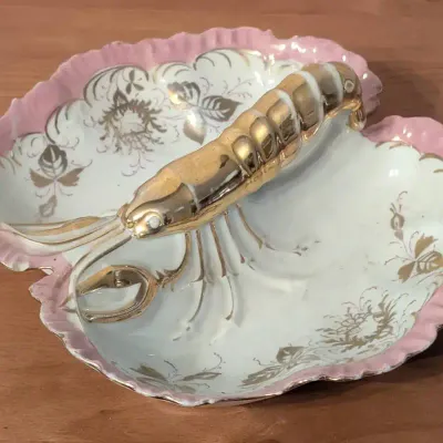 Antique Joseph Schachtel Porcelain Divided Lobster Serving Dish, c. 1896-1916
