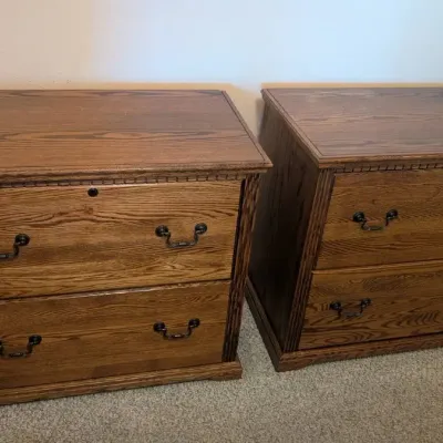 Pair of Matching Traditional Two-drawer Oak Lateral File Cabinets