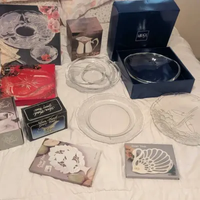 Collection of Vintage Glass Serving Pieces and Table Accessories