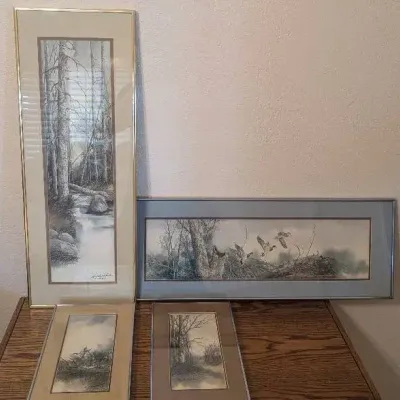 4 Framed Lithograph Prints Primarily by the Thai-born Landscape Artist Supote Krikul.