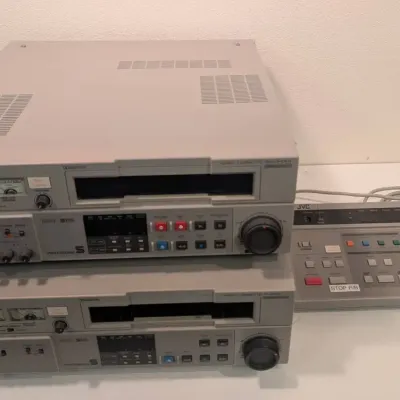 Vintage JVC Professional Linear Video Editing Setup, two Super (S-VHS) Studio Decks, editing control