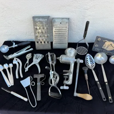 Kitchen Tool Lot Vintage Universal Meat Grinder Pyrex Handles A&J Foley Ekco Stanleyi