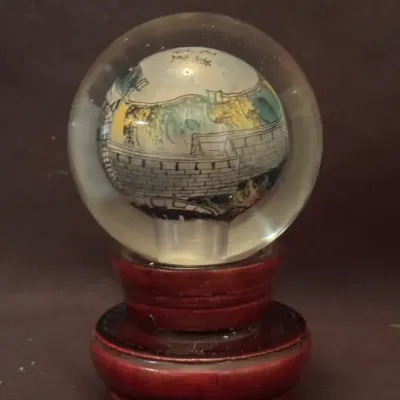 Vintage Chinese Reverse Painted Glass Crystal Ball/paperweight 