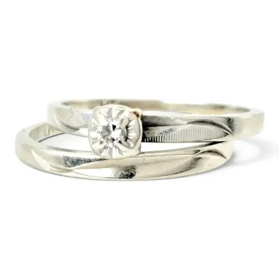 14k white gold diamond engagement ring with wedding band 3 24g total