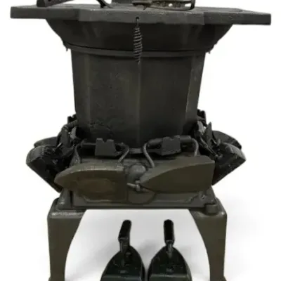 Cast iron wood burning stove w irons tools