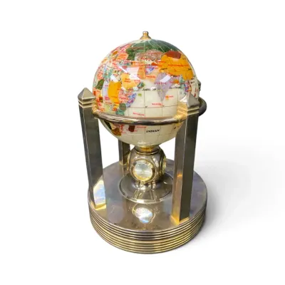 Handcrafted gemstone globe clock by alexander kalifano w coa