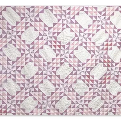 Handmade pink purple scalloped edge quilt 62 x 76