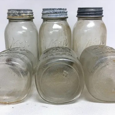 Vintage “Kerr Self Sealing" Mason Clear Glass Jars with Zinc Lids