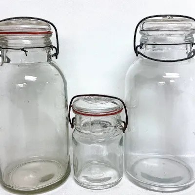 Vintage Wire-Bail Clear Glass Storage Jars -