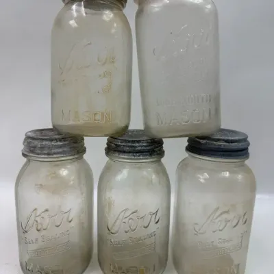 Vintage Kerr Self-Sealing Mason Jar Lot – 5 Glass Canning Jars with Zinc Lids