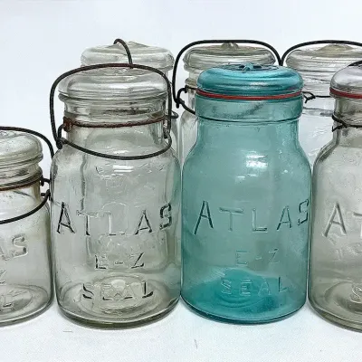 Vintage Atlas E-Z Seal & Good Luck Glass Canning Jars 