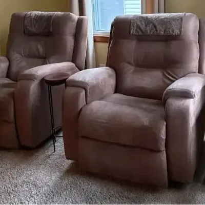 Pair Of Upholstered Recliners With 3 Accent Tables