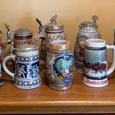 Lot Of 12 Beer Steins Including Budweiser, Old Style, Harley Davidson And More