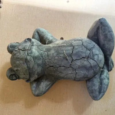 Decorative Frog Garden Statue with Large Eyes & Green Patina Finish - Lake Odessa Off-Site