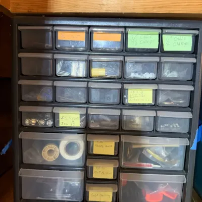 Workshop Hardware Organizer Lot with Multi-Drawer Parts Cabinets & Assorted Fasteners – Howard City Off-Site