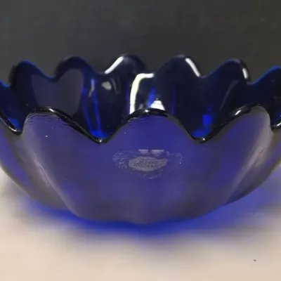 Vintage Blenko Cobalt Blue Lotus Bowl