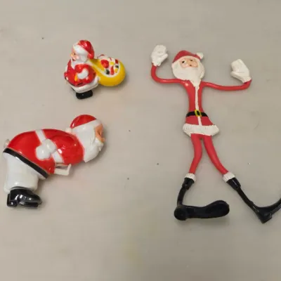 3 Pc Mid Century Christmas Lot - Squirt Gun, Walker Toy, and Bendable Santa
