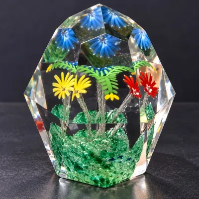 Vintage Faceted Bohemian Crystal Paperweight With Vibrant Lampwork Floral Display Inside – Potterville