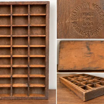Antique Hamilton Mfg Co Wooden Printer's Type Case Compartment Letterpress Display Tray - Potterville