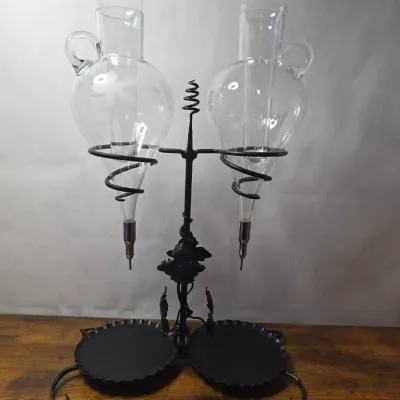 Handblown Glass Wine Dispensers Etched with Grapevine Details