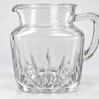 Vintage Federal Glass Pitcher With Star Pattern Base And Mid-Century Atomic Design – Potterville