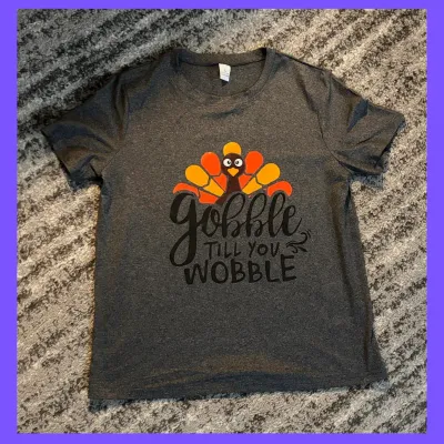 Fall "Gobble Til You Wobble" - Short Sleeve Tee Shirt - Size Large - (NEW)
