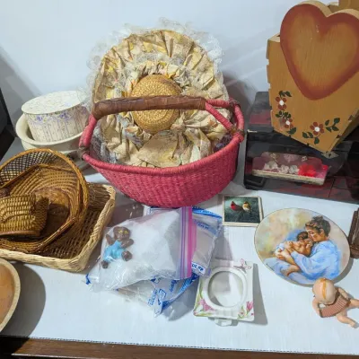 Misc. Home & Vanity Decor, Baskets, Bowls, Vintage Lace Dress, Jewelry Boxes & Case (2 Boxes) - Estate Sales Warehouse (GR)