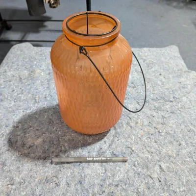 Burnt Orange Sorbet Glass Lantern With Black Metal Accents - Estate Sales Warehouse (GR)