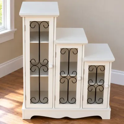 White Wooden Tiered Step Cabinet
