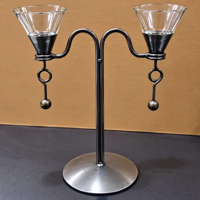 Modern Wrought Iron Double Candle Holder w/ Glass Votive Cups & Decorative Ball Accents – Potterville