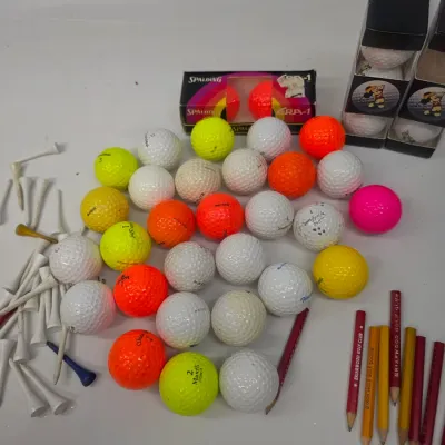 Small Collection of Golf Balls, Pencils, Markers, and Tees