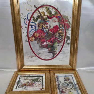 Sale Photo Thumbnail #123: 1 Large and 2 Small Framed Christmas Pieces by Peggy Abrams