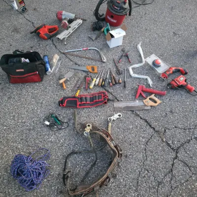 Large Collection of Assorted Used and Vintage Hand Tools, Masonry Tools, and Power Tool Accessories