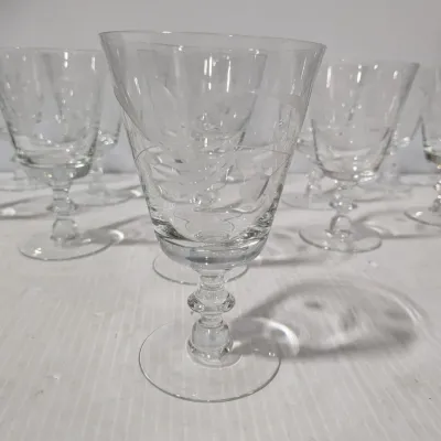 Crystal Glass Set 12 Clear With Light Frosted Detail - Estate Sales Warehouse (GR)