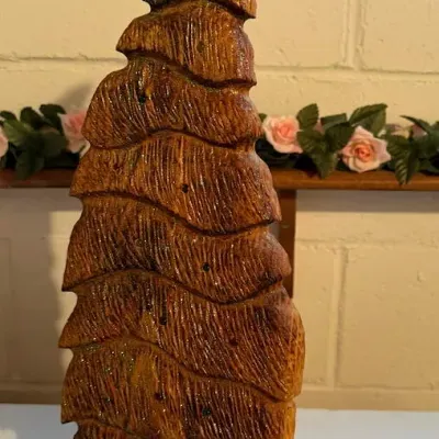 Rustic Wooden Christmas Tree Decoration with Glitter Accents & String Lights - Lake Odessa Off-Site