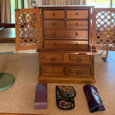 Wooden Jewelry Armoire Cabinet with Lattice Doors, 8 Drawers & Jewelry Accessories - Lake Odessa Off-Site