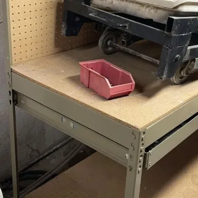 Metal Frame Workshop Workbench with Pegboard Backing and Storage Shelves - Grand Rapids Off-Site
