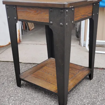 Rustic Industrial Wood and Metal End Table