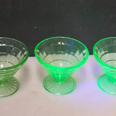 3 Uranium Glass Sherbet Dishes