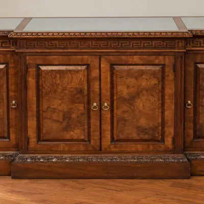 Vintage Hekman Furniture Breakfront Buffet Sideboard with Green Marble Inserts