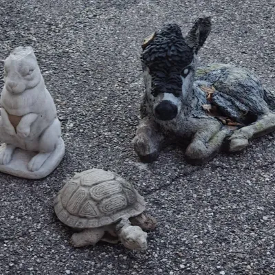 Cement Donkey, Rabbit and Turtle Yard Statues