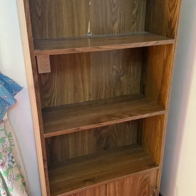 Wood Grain Bookcase Display Shelving Unit with 3 Open Shelves & Sliding Door Cabinet - Lake Odessa Off-Site