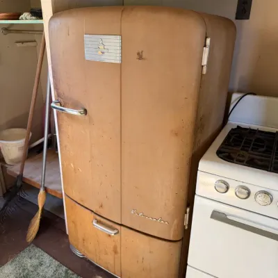Vintage Kelvinator Refrigerator with Bottom Freezer & Chrome Handles - Mid-Century - Lake Odessa Off-Site