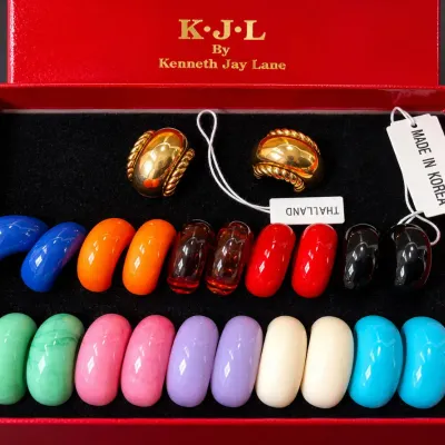 Vin. KJL By Kenneth Jay Lane Complete Interchangeable Earring Set W/ Colorful Cabochons In Box – Potterville