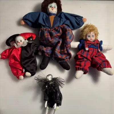 Sale Photo Thumbnail #242: 4 Assorted Porcelain / Bisque Head Clown / Jester Dolls