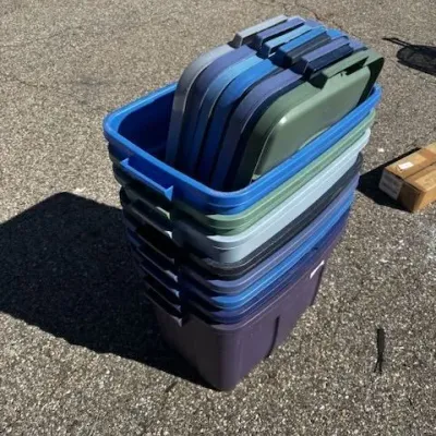 Lot of 8 Multicolor Storage Totes with Lids