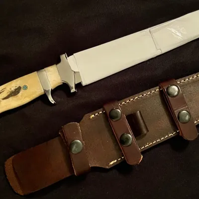 Stunning Custom Scrimshaw Scene Nude Lady Full Tang Bowie Knife Heavy Leather Sheath New In Box