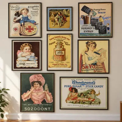 Collection Vintage and Antique-Style Advertising Wall Hangings