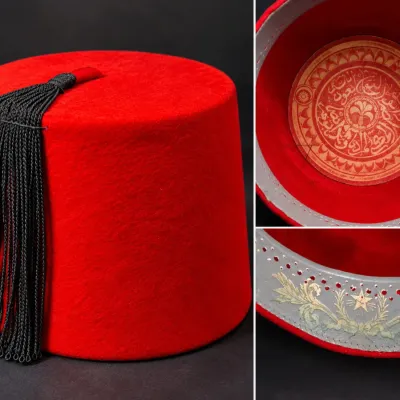 1950s Moroccan Lamrani Fes Red Wool Fez Tarboosh Original Maker Stamp - Potterville