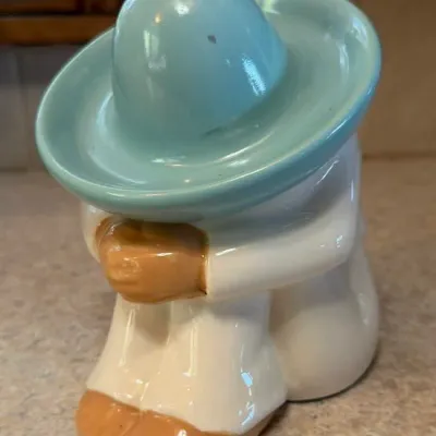 Ceramic Figurine of Sleeping Man with Blue Sombrero - Siesta Decor - Lake Odessa Off-Site